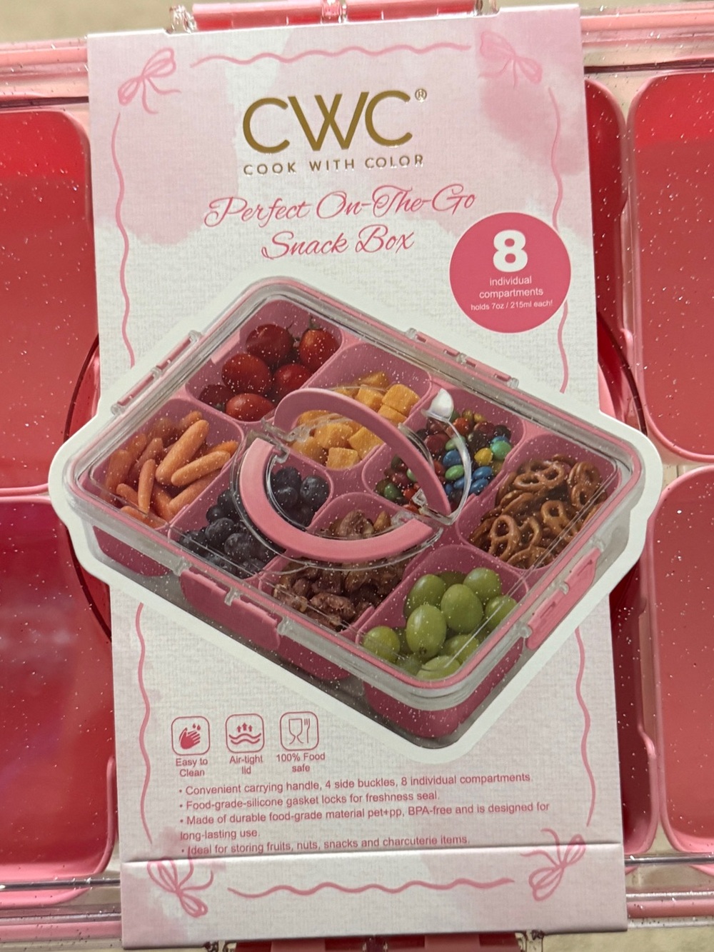 CWC Pink Perfect On-The-Go Snack Box - 8 Compartment Travel Organizer